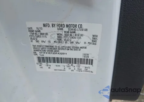 2013 Ford F-150 Fx4 из США, поврежденный, VIN 1FTFX1EF2DFA32511